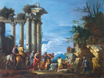 Ruine de temple avec Pythagore émergeant des Enfers, seconde moitié du 17ème siècle