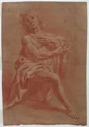 Dessin, Homme agenouillé, pour une Adoration des bergers, 1601-1650