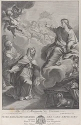 Sainte Margarita de Cortona, agenouillée devant le Christ, d