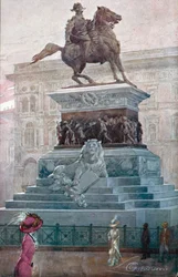 Milan : Monument à Vittorio Emanuele II (lithographie en couleur)