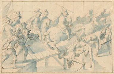 Une bataille sur un pont, vers 1600 (plume et encre)