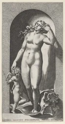 Planche 10 : Vénus dans une niche, debout sur une coquille, avec Cupidon à sa droite, d