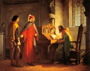 Dante Alighieri (1265-1321) présentant Giotto à Guido da Polenta, par Giovanni Mochi (1829-1892)