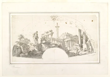 Design for a Fan : Capriccio avec des ruines romaines et l