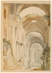 Dessin, Ruines romaines avec personnages, vers 1745