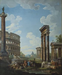 Un capriccio avec des figures parmi les ruines romaines incluant l