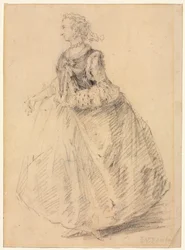 Femme debout avec un manchon en hermine, XVIIIe siècle