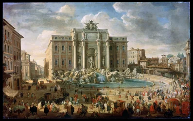 La fontaine de Trevi à Rome, visite du pape Benoît XIV, XVIIIe siècle
