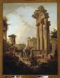 Paysage de ruines romaines avec restes d