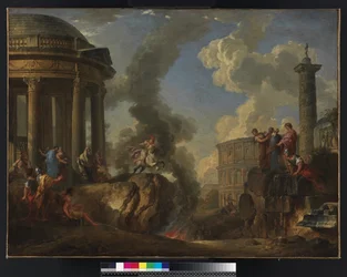 Marcus Curtius sautant dans le gouffre vers 1730