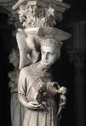 Détail des groupes sculptés soutenant la chaire réalisée par Giovanni Pisano : l