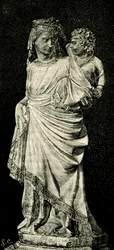 Madone et Enfant, statue de Giovanni Pisano, cathédrale de Prato, Toscane, Italie, gravure sur bois de Le cento città d