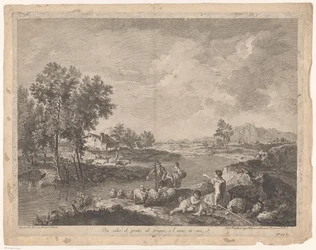 Paysage avec berger et moutons