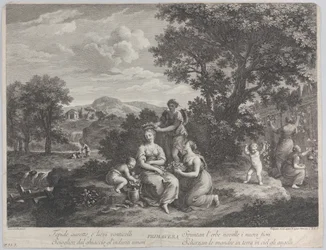 Primavera, un groupe de femmes cueillant des fleurs et en faisant des couronnes, vers 1764