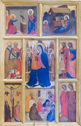 Vierge Marie et enfant avec des saints et des scènes de la vie du Christ