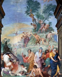 Les muses et les poètes chassés du Parnasse (détail de fresque) par Giovanni da San Giovanni (1592-1636) 1634-1642 Museo degli argenti, Palazzo Pitti, Florence