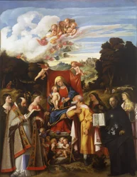 Madone en majesté avec anges, Sainte Apollonie, Saint Augustin, Sainte Catherine, Saint Joseph, Sainte Grata, Saint Philippe Benizzi et Sainte Barbara (Retable de Saint-Gothard)