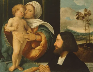 Madone avec Enfant et dévot, par Giovanni Cariani (né entre 1485 et 1490-mort après 1547)