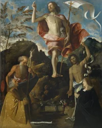 Résurrection du Christ, Saint Jérôme, Saint Jean-Baptiste et les donateurs Ottaviano et Domitilla Vimercati en prière
