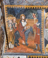 Histoires du Christ : Entrée de Jésus à Jérusalem accueilli avec des branches de palmier