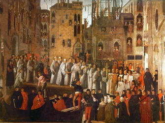 Miracle de la relique de la Sainte-Croix au Campo San Lio, Venise (huile sur toile)