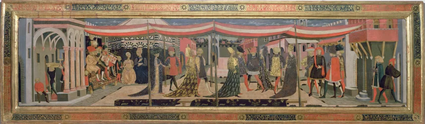 Frontal du Cassone Adimari représentant une scène de mariage devant le baptistère