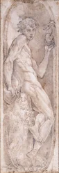 Adam tenant une pomme, assis, dans un médaillon, vers 1547-1553