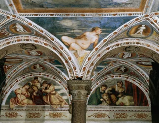 Allégorie du Printemps avec lune au premier plan, Détail des fresques de Girolamo Romanino (ca 1484-après 1559), commandé par Bernardo Clesio