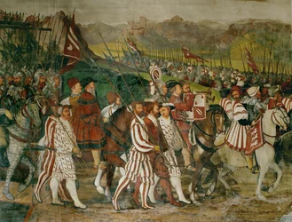 Le roi Christian et Bartolomeo Colleoni à cheval (fresque)