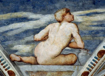 Nu masculin, Détail des fresques de Girolamo Romanino (ca 1484-après 1559), Commandé par Bernardo Clesio