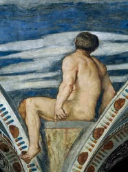 Nu masculin, détail des fresques de Girolamo Romanino (vers 1484-après 1559), commandées par Bernardo Clesio