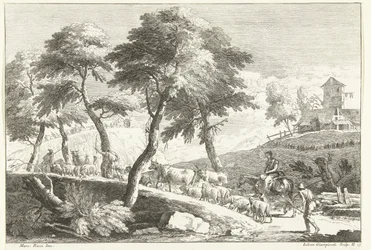 Paysage vallonné avec bergers et bétail