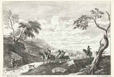 Paysage vallonné avec deux hommes en calèche