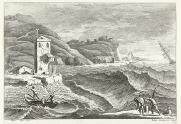 Paysage côtier avec tempête en mer et phare