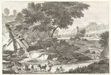 Paysage avec bergers et bétail près d