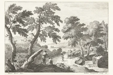 Paysage avec bergers en route près d