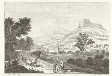Paysage avec charrette à bœufs et funérailles