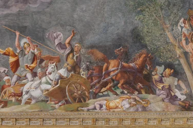 Détail représentant une bataille, Le Cheval de Troie, Chambre de Troie (Sala di Troia)
