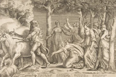 Hercule chassant le bétail de Géryon, à droite les nymphes des Hespérides, vers 1531-76