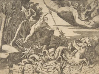 Neptune dans son char tiré par des hippocampes, de la 