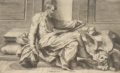 Saint Marc écrivant son évangile, lion ailé à droite