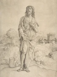 Saint Jean-Baptiste debout dans un paysage, figures et bâtiments en arrière-plan, vers 1505-10
