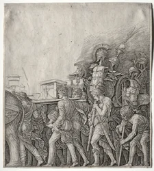 Les Triomphes de César : Les Porteurs de corselet, vers 1498