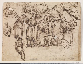 Diverses études pour un total de 7 personnes. Entre autres pour des femmes portant des fagots, un homme avec un couteau, ainsi qu