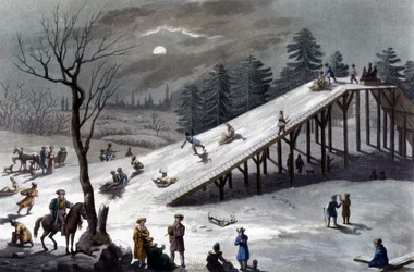 Montagne russe : traîneau et piste de glace en Russie - dans « Le Costume ancien et moderne » par Ferrario, éd. Milan