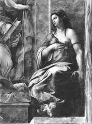 Clémence, une des deux Vertus entourant le Pape Saint Clément Ier (1-97) Chambres de Raphaël (détail)