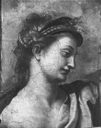 Justice, une des deux Vertus entourant le Pape Saint Urbain Ier (d.230) Chambres de Raphaël (détail)