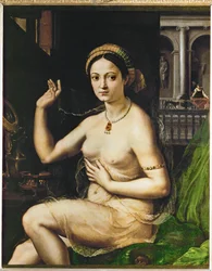 Dame à sa toilette (peinture sur toile)