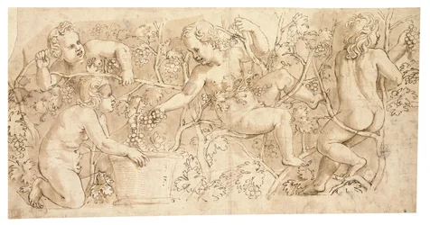 Putti cueillant des raisins : Dessin pour une frise