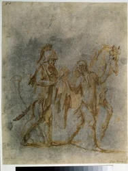 Saint Martin et le mendiant, aquarelle et encre de Giulio Pippi de
